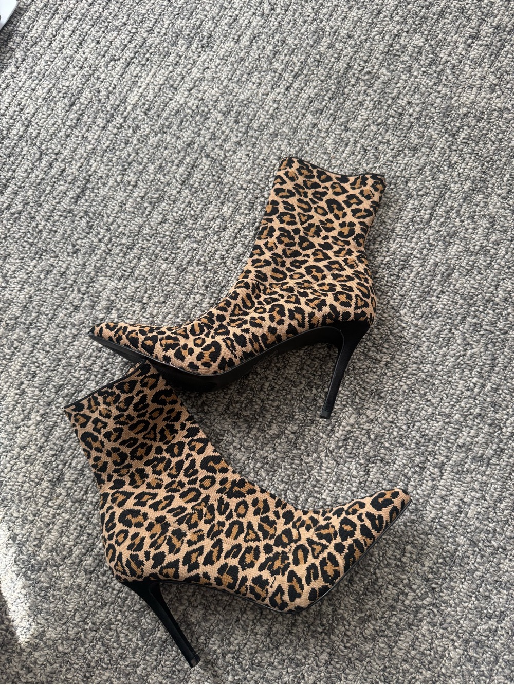Steve Madden Leopard Print Pointed Toe Stiletto Ankle Sock Bootie